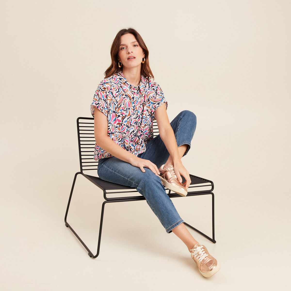 Chemise manches courtes fluide bleu femme