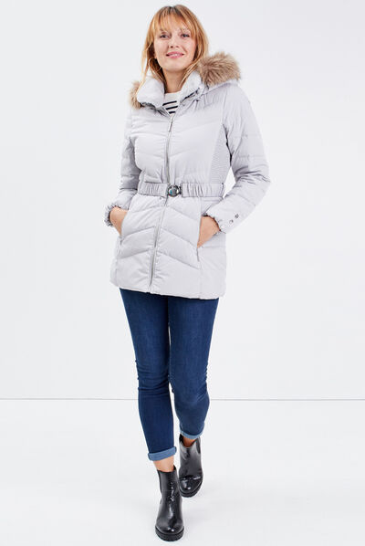 Manteau cintré asymétrique gris foncé femme