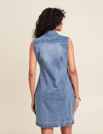 Robe droite brodée en jean denim double stone femme