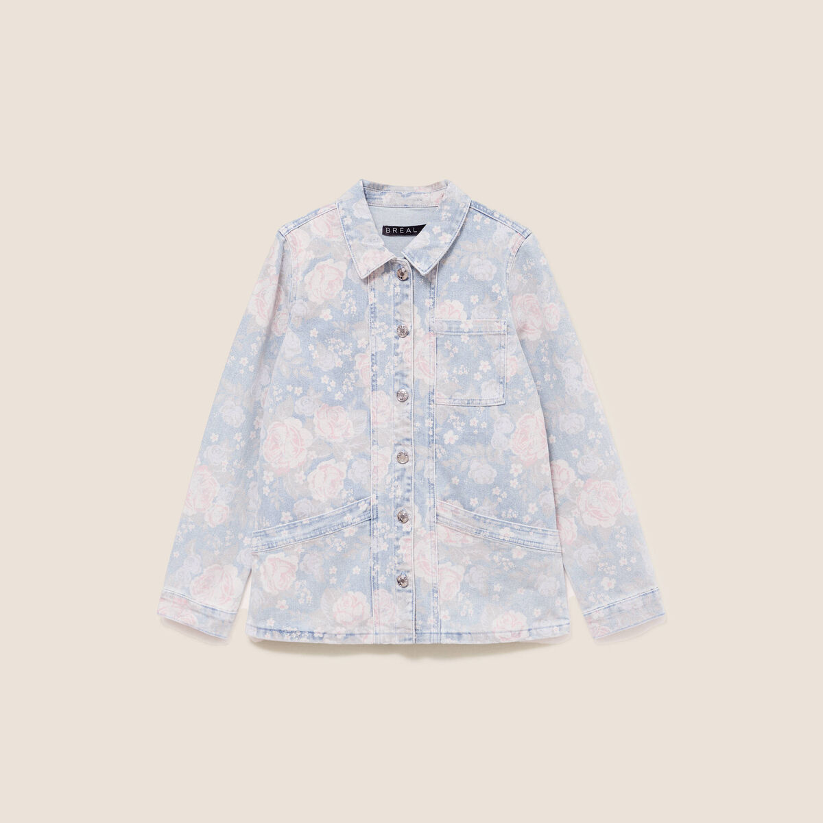 Veste longue droite manches longues rose femme
