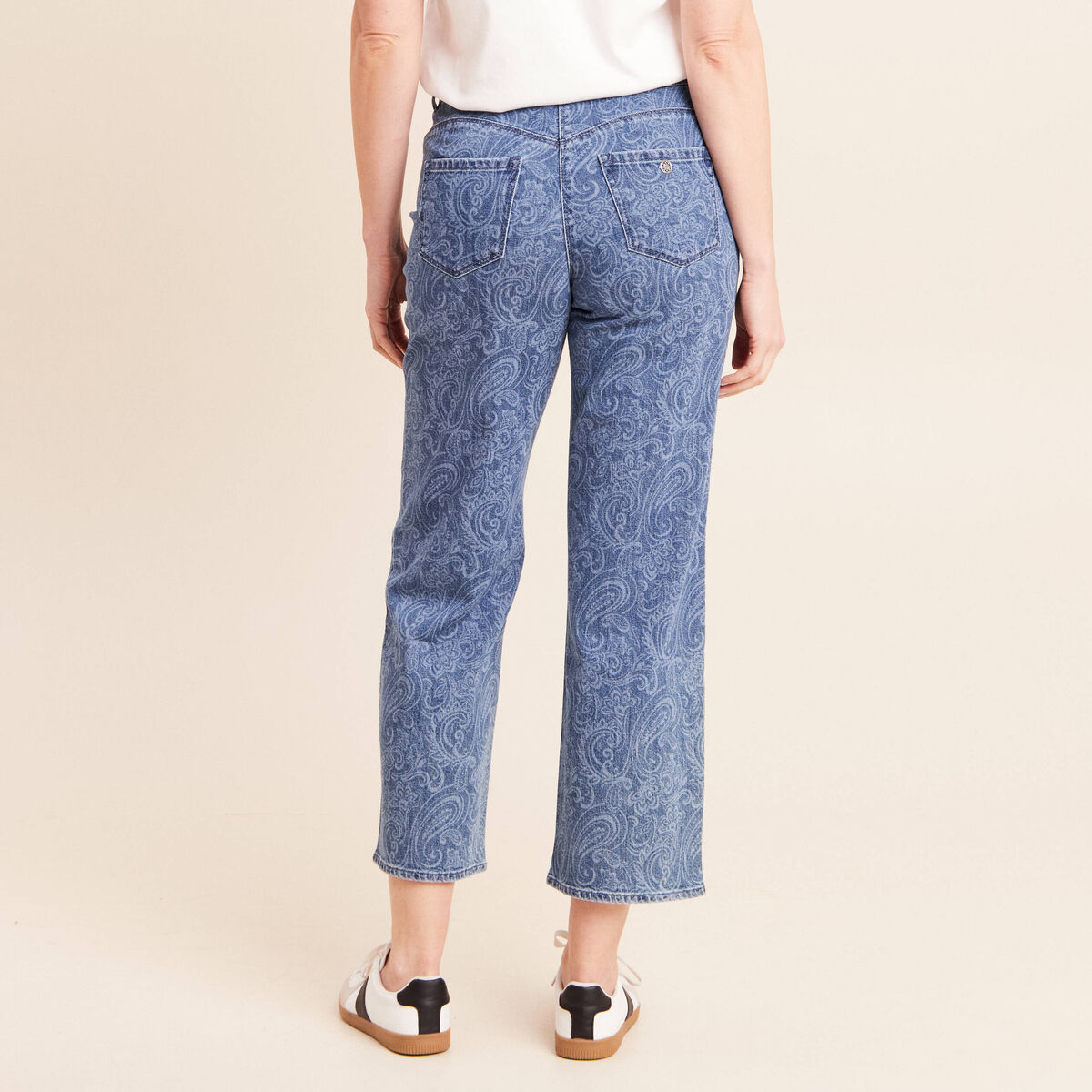 Jean droit 7/8&egrave;me taille bascul&eacute;e denim stone femme