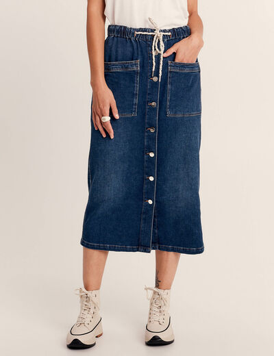 Jupe longue droite en jean denim stone femme