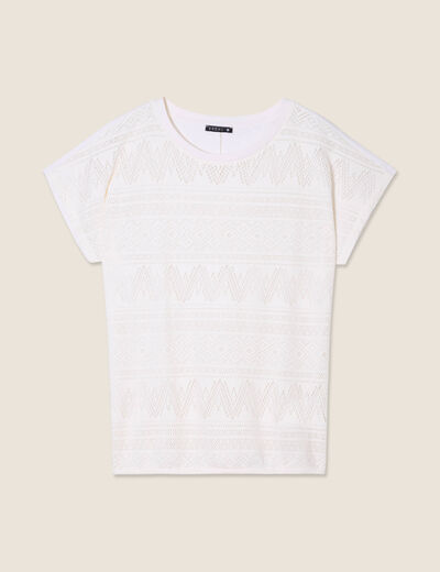 T-shirt manches courtes ajouré ecru femme