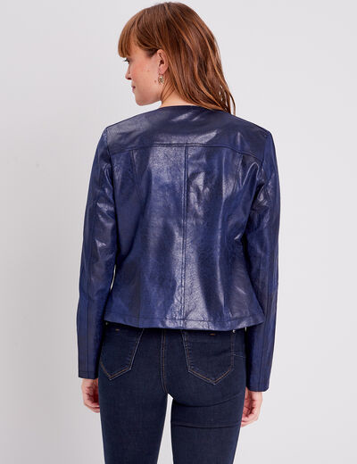 Veste droite zippée bleu foncé femme