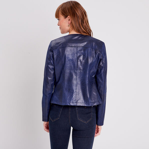 Veste droite zippée bleu foncé femme