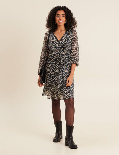 Robe zébrée à sequins évasée noir femme