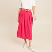 Jupe longue évasée ceinturée rouge corail femme
