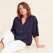 Blouse ample col v manches 3/4 bleu marine femme