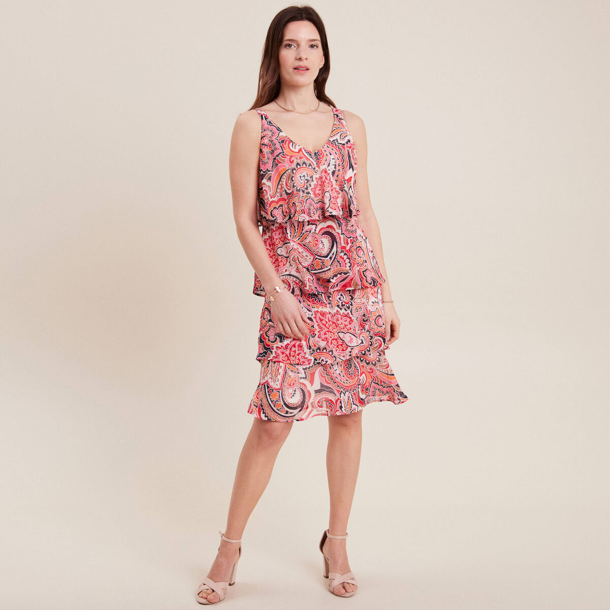 Robe évasée volantée multicolore femme