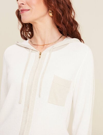 Sweat &agrave; capuche zipp&eacute; ecru femme