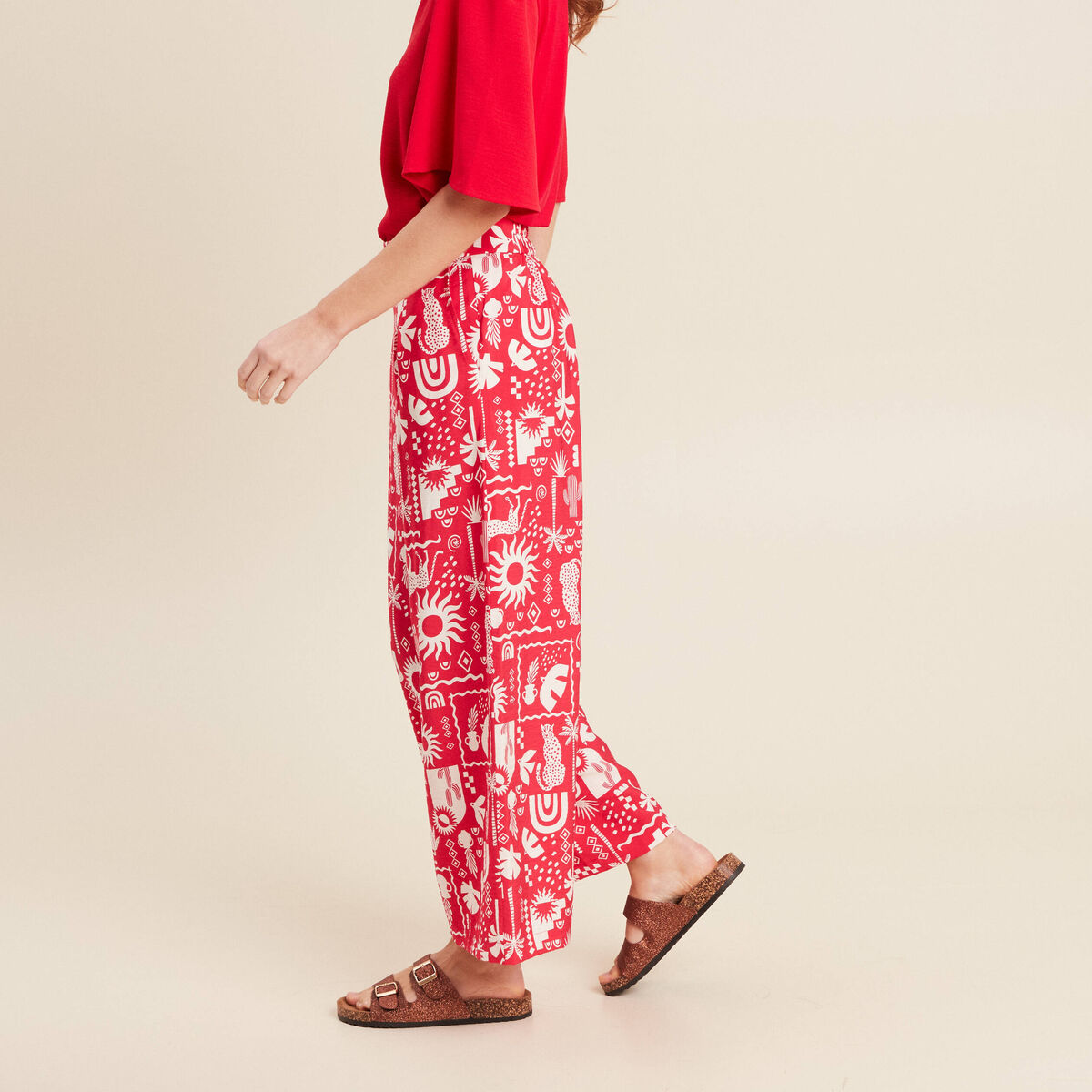 Pantalon fluide7/8ème rouge femme