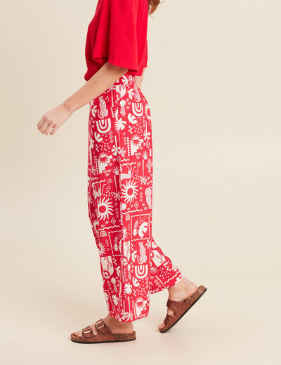 Pantalon fluide7/8ème rouge femme