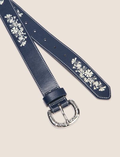 Ceinture large avec broderie bleu foncé femme