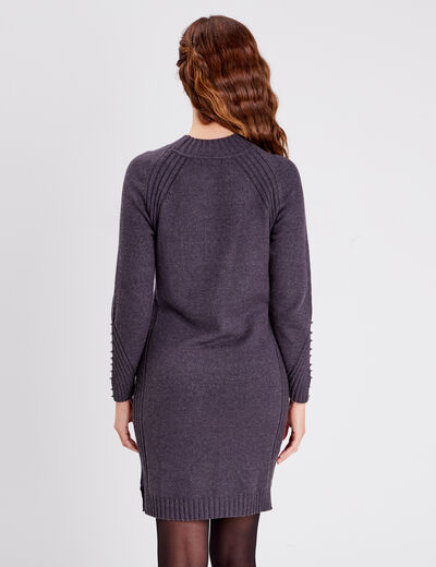 Robe pull droite avec perles gris foncé femme