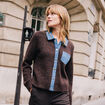 Gilet col chemise manches longues marron fonc&eacute; femme
