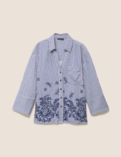 Chemise droite manches 3/4 fluide bleu femme
