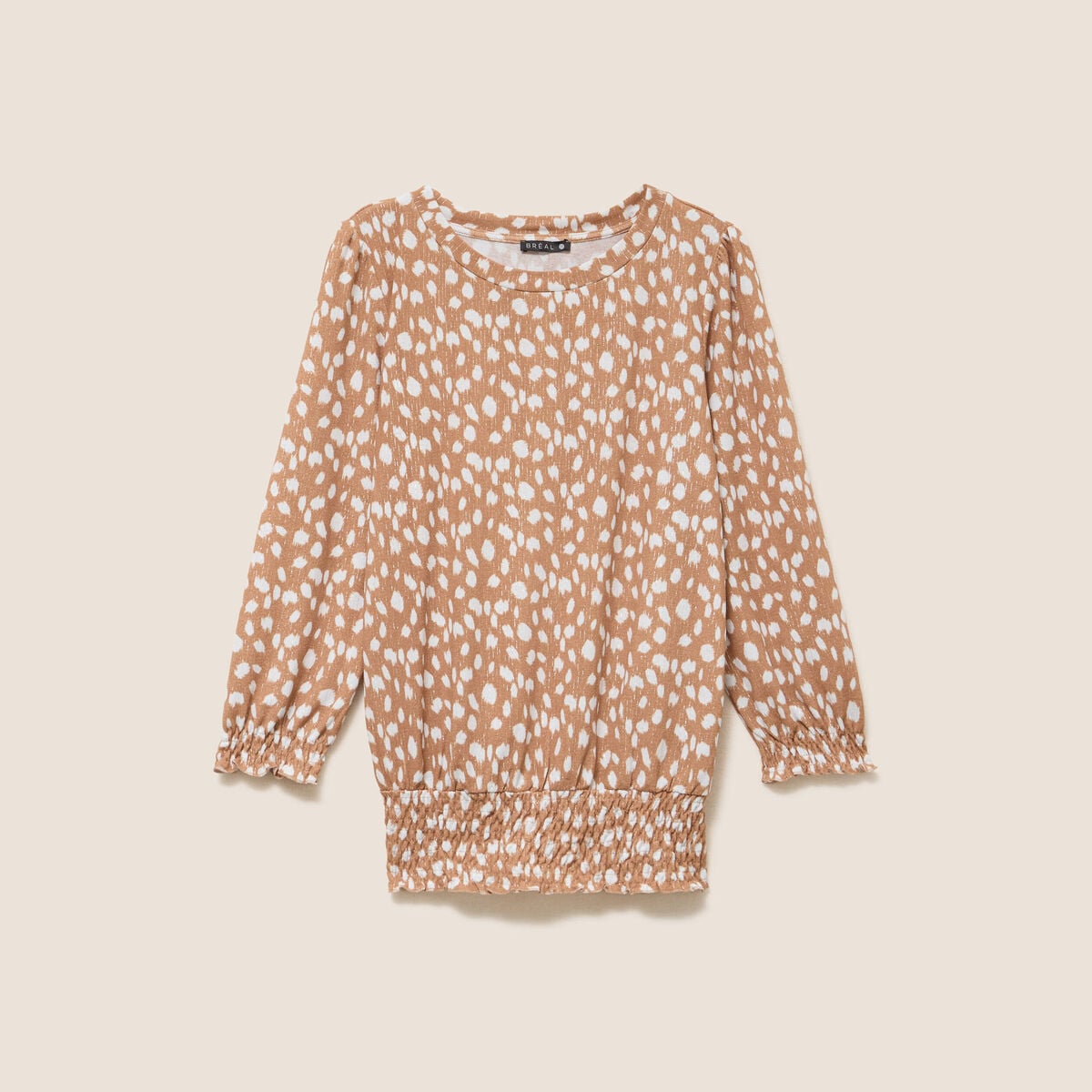 T-shirt col rond manches 3/4 marron femme