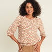 T-shirt col rond manches 3/4 marron femme