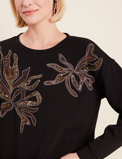 Sweat manches longues sequins noir femme