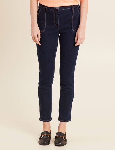 Jean ajusté boutons denim brut femme
