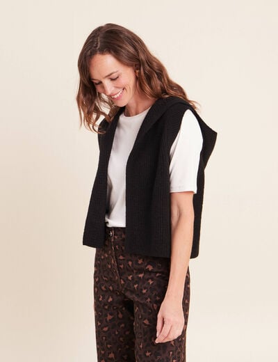 Gilet sans manches &agrave; capuche noir femme