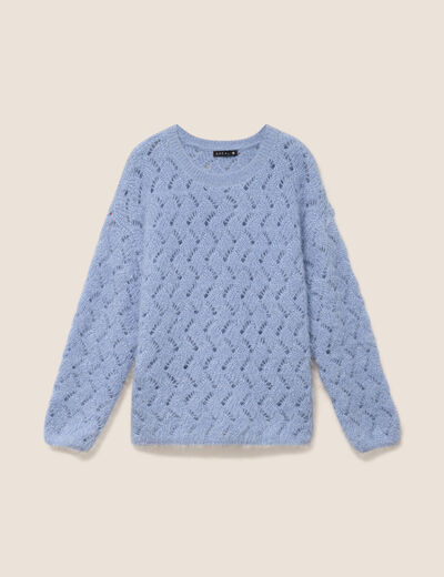 Pull manches longues ajour&eacute; denim snow gris femme
