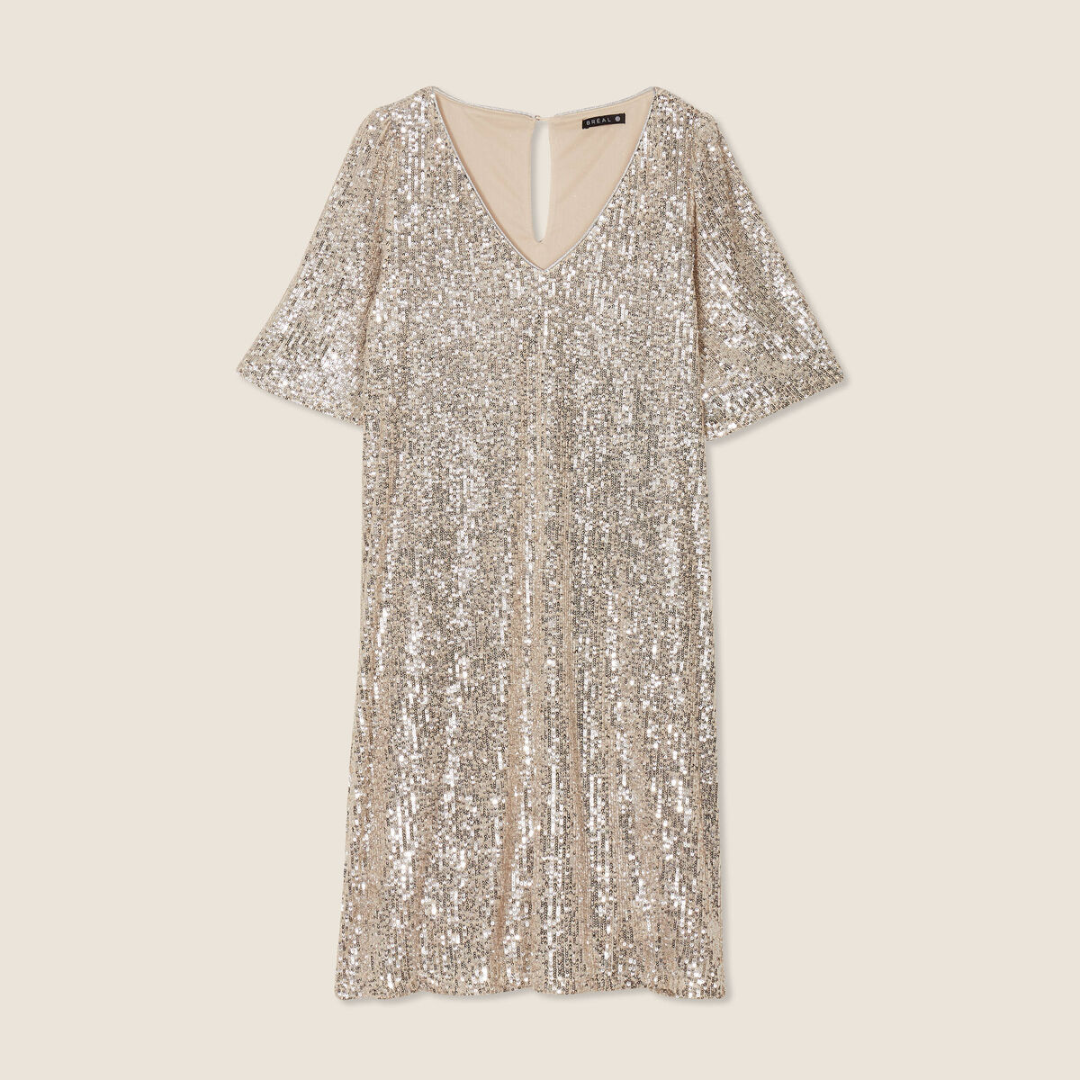 Robe évasée sequins couleur or femme
