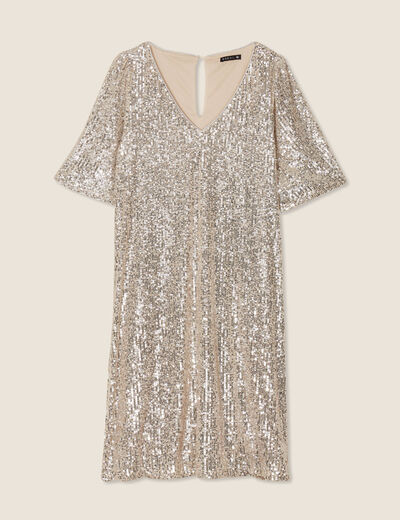 Robe évasée sequins couleur or femme