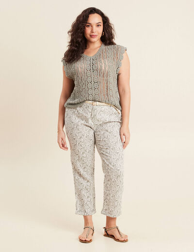 Pantalon à ceinture vert kaki femme
