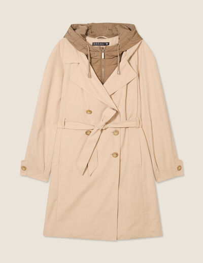 Trench ceinturé à capuche beige femme