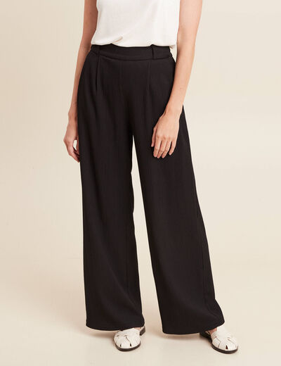Pantalon large taille haute noir femme