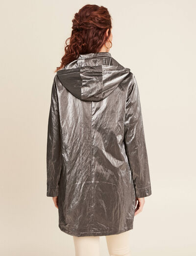 Parka à capuche métallisée vert kaki femme