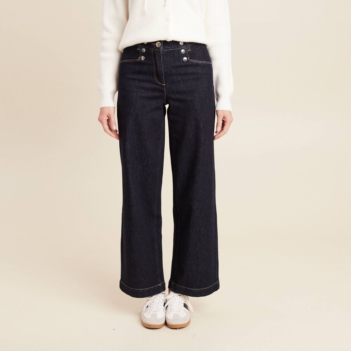 Jean large &agrave; pont denim brut femme