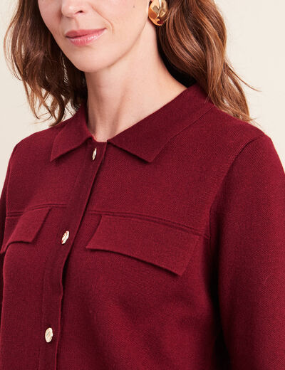 Gilet col chemise manches longues bordeaux femme