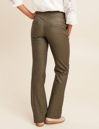 Pantalon bootcut enduit taille haute vert kaki femme