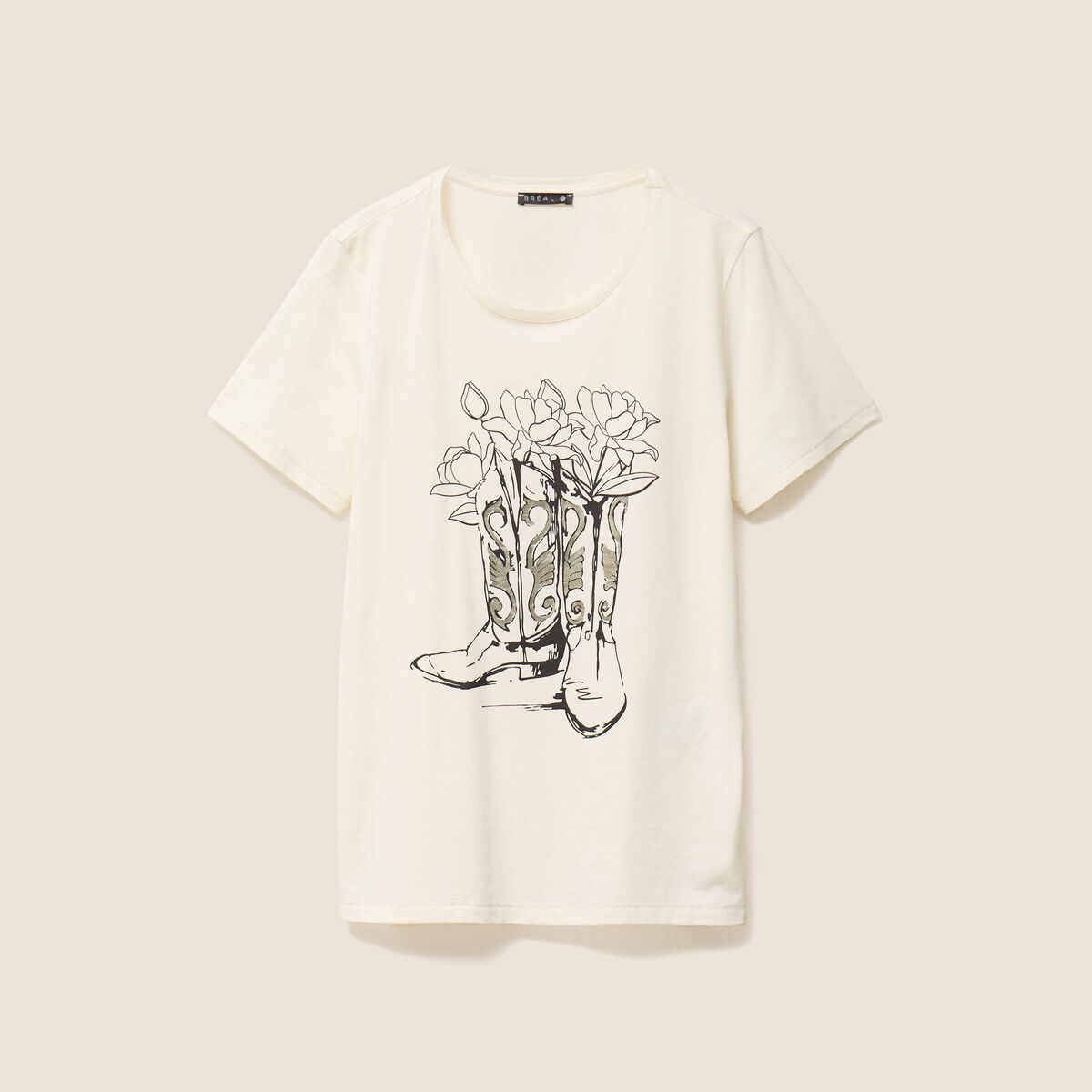 T-shirt cintré court manches courtes ecru femme