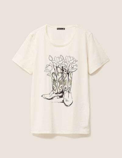 T-shirt cintr&eacute; court manches courtes ecru femme