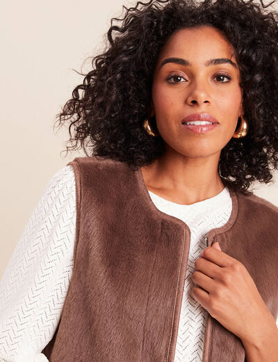 Veste sans manches sans col marron fonc&eacute; marron femme