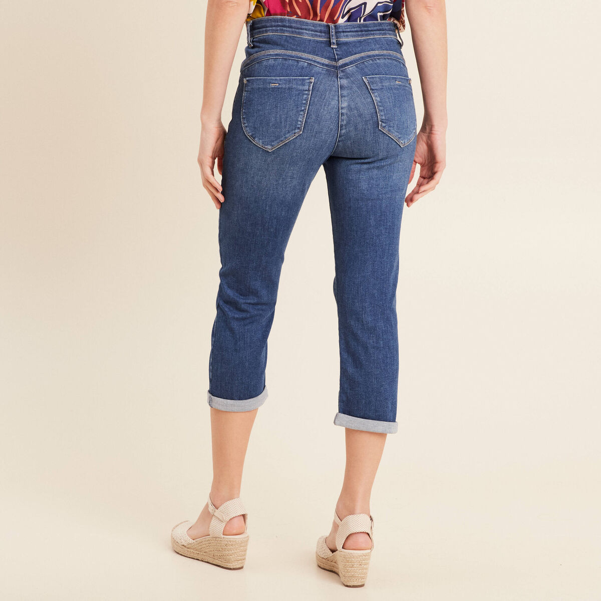 Pantacourt magique L'Unique ajust&eacute; denim double stone femme