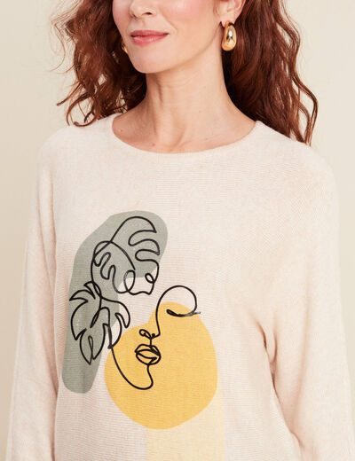 Pull manches longues creme femme