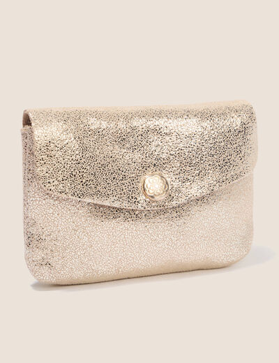 Porte-monnaie en cro&ucirc;te de cuir couleur or femme