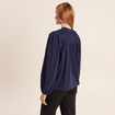Blouse col tunisien manches longues bleu marine femme