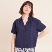 Chemise ample courte &agrave; manches courtes bleu marine femme