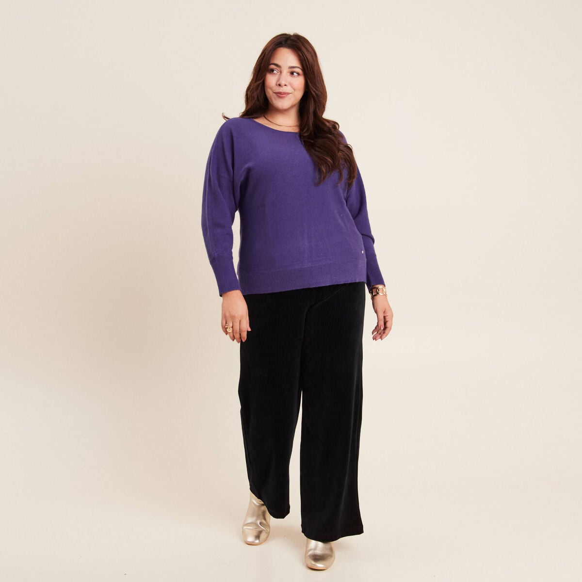 Pantalon large velours noir femme