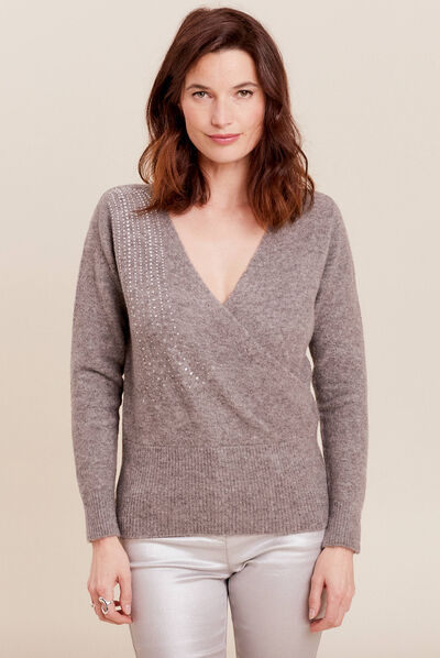Pull manches longues gris clair femme