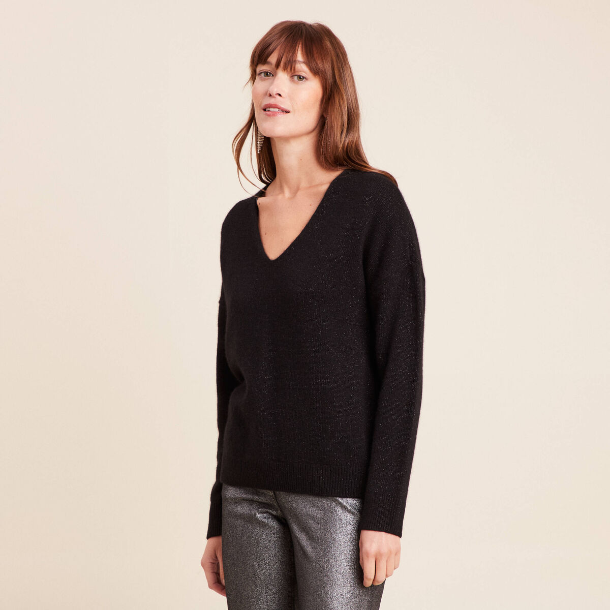 Pull en cachemire col v noir femme