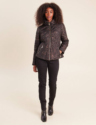 Doudoune d&eacute;perlante droite zipp&eacute;e marron femme