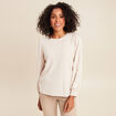 Sweat duveteux col rond manches longues creme femme