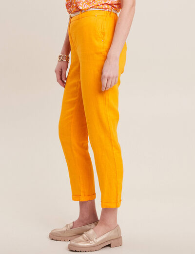 Pantalon flou ceinturé jaune or femme