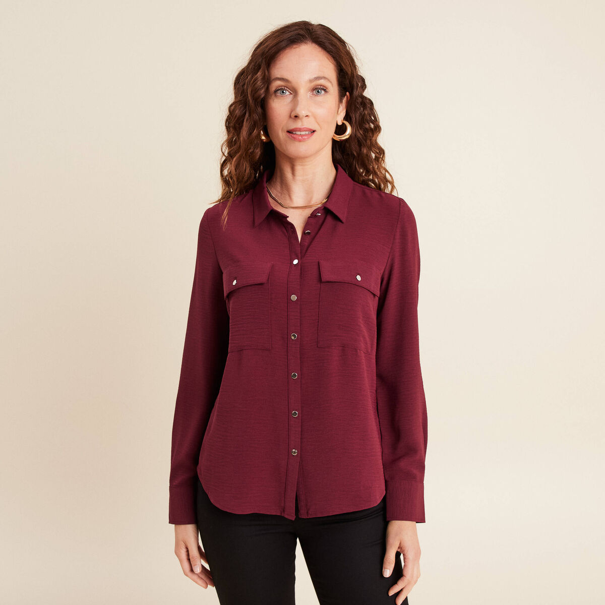 Chemise manches longues bordeaux femme